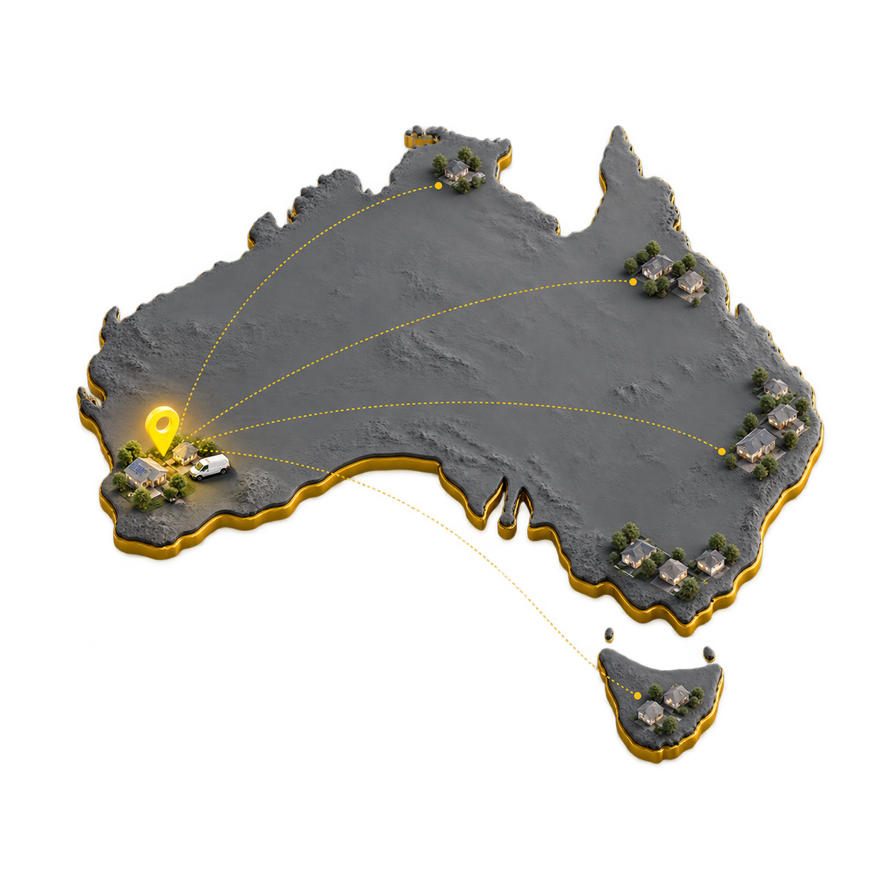 Expansion concept showing a local starting point in Western Australia connected to other Australian communities.