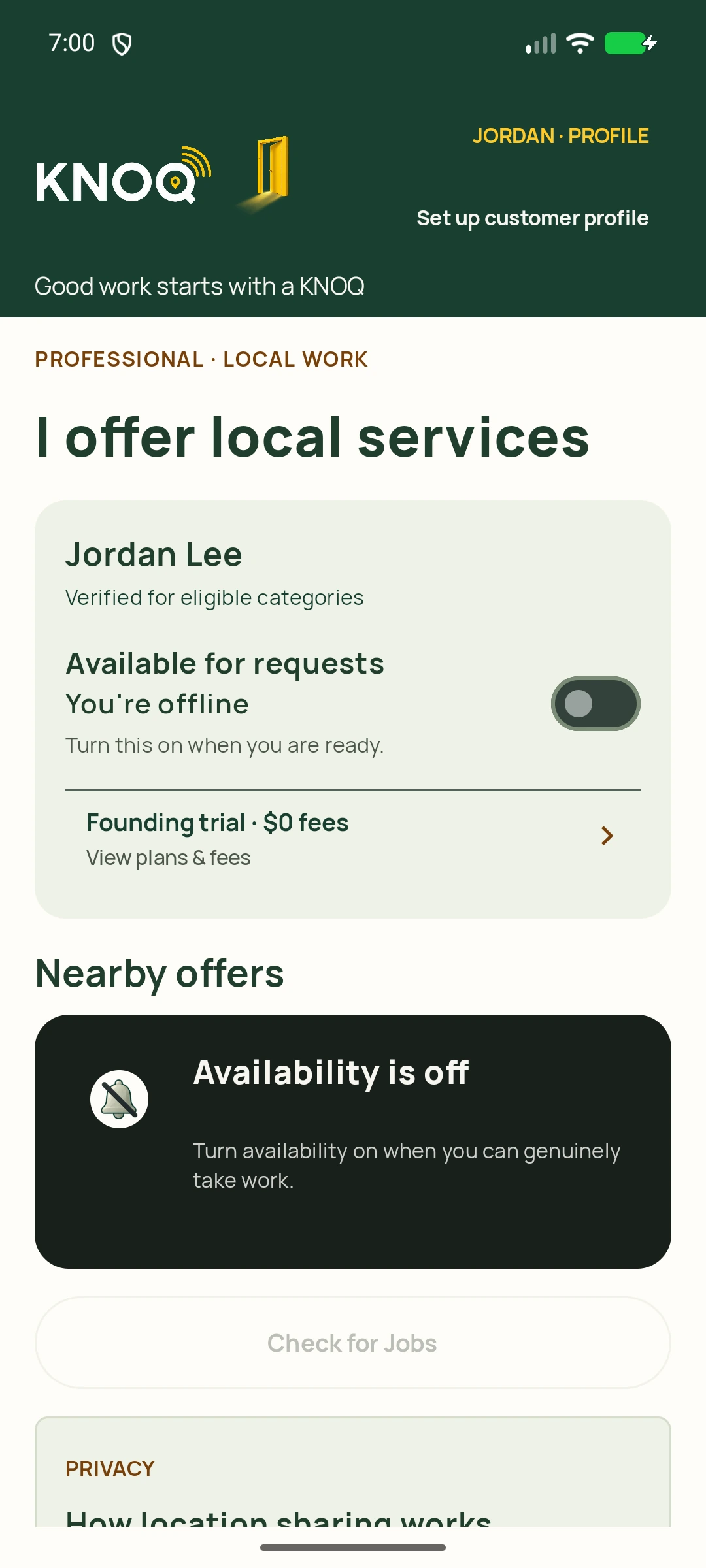 KNOQ Android app: professional workspace