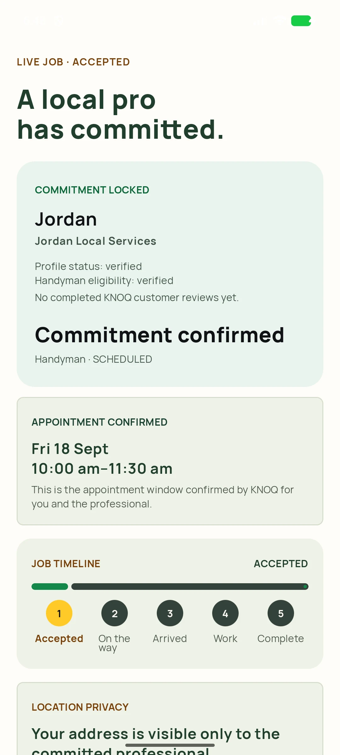 The household’s job view — genuine KNOQ Android screen