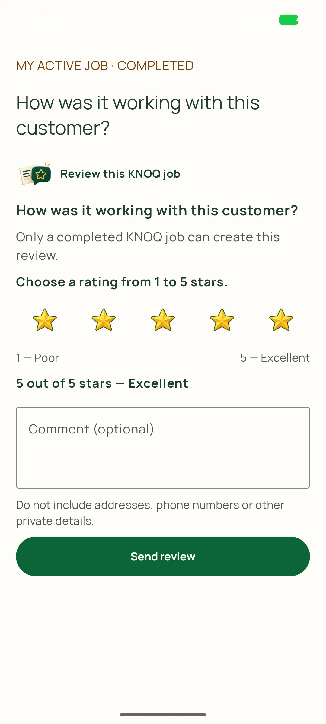 Rate the household experience — genuine KNOQ Android screen
